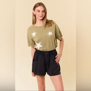 NWT Doe & Rae Black Shorts Size Large Mineral Wash Elastic Band Shorts